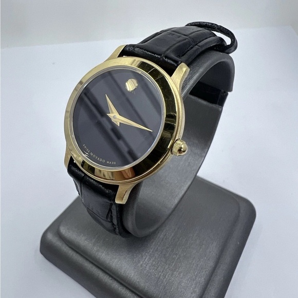 Ladies Movado Museum 87.E4.0814 26mm New Battery Gold Tone Case Black Dial main image 6